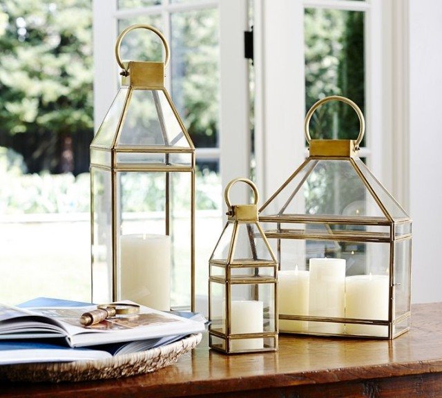 design lanterne-metal kobberbelagt glasrude-vind lys udendørs dekoration