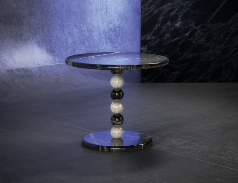 Møbler-marmor-rundt bord-sort-lavt