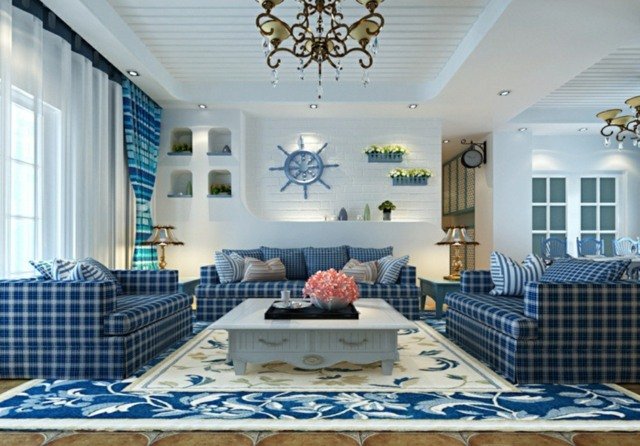 plaid-møbler-mønstret-tæppe-farve-blå