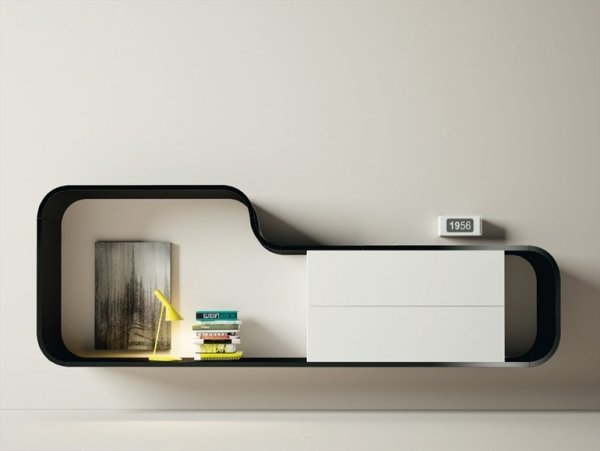 Stue væg design hylde-åben med opbevaringsplads-sort og hvid-Novamobili