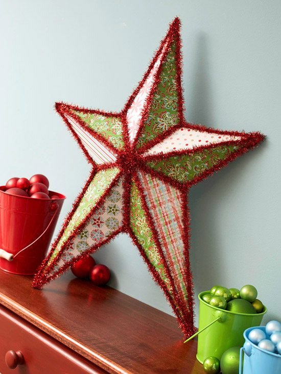Jul advent stjerne træ top dekorere guirland tinsel ideer