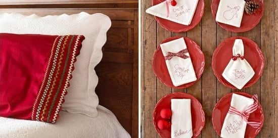 Julepynt-gør-det-selv rød tallerken-hvid serviet sengetøj