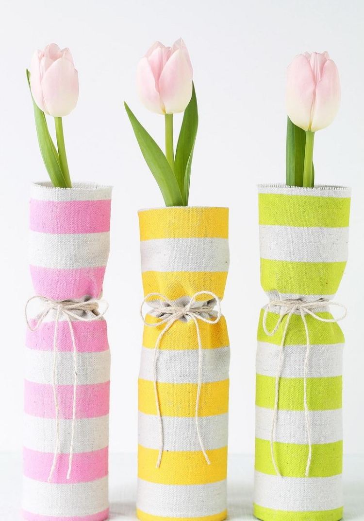 forårs-tinker-børn-dekoration-vaser-tulipaner-stof-striber-gul-pink
