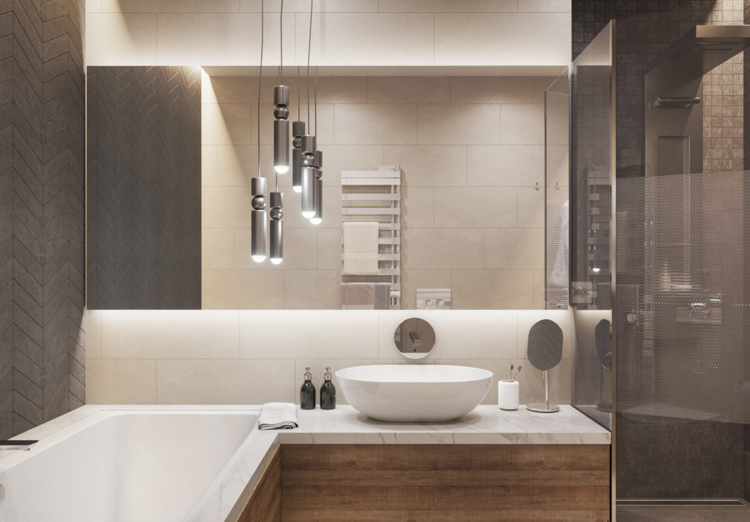 Badeværelse forfængelighed spejlskab vedhæng lamper marmor
