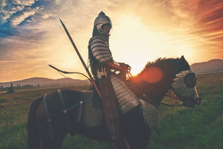 Middelalderbeklædning ridder rustning hest brystplade hjelm