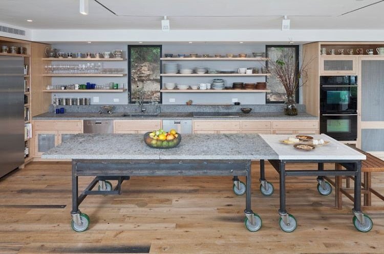 mobil køkkenø dobbelt side om side madlavning ø køkkenvogn på hjul industriel stil jern marmor bordplader rulle