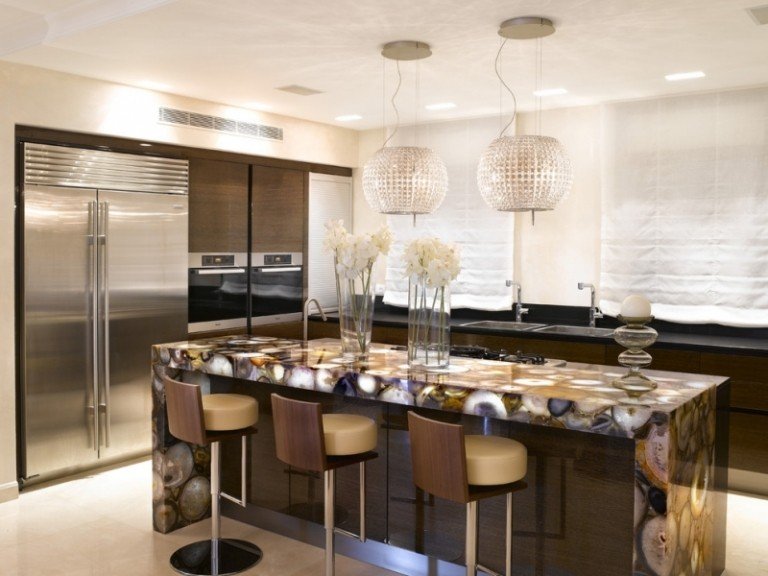 moderne emhætte glitter elementer køkken ø marmor design