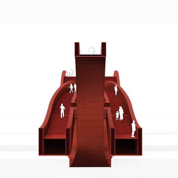 moderne-fodgænger-bro-rød-Kina-arkitektur-sektion