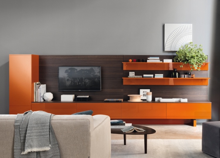 moderne væg enheder orange højglans fronter fjernsynsskab
