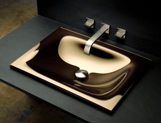 moderne håndvask lavet af glas bronze finish vitraform