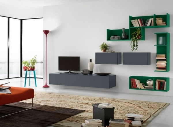 Stue-møbler-væg-smaragd-grøn-elementer-farve-træ effekt