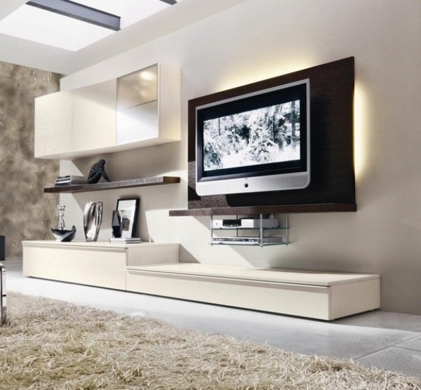 Luksuriøs væg-enhed-Logic-Tv-panel-væg-enheder-lowboard-åbne hylder-baggrundsbelysning