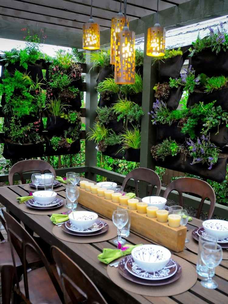 Moderne privatlivsskærm lodret-have-plante-poser-sukkulenter-borddekoration-havemøbler