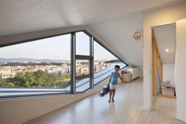 moderne familiehus loftsvindue panorama