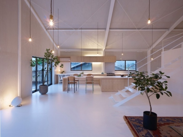moderne hus åbent grundplan industriel belysning stue