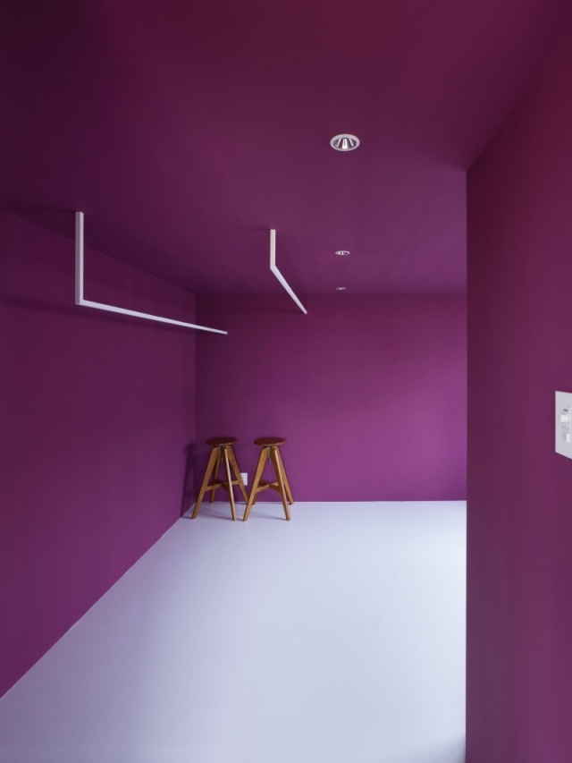 Moderne hus i Japan lilla væg minimalistisk åben grundplan
