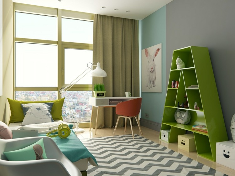 moderne børneværelses design hylde tæppe tematisk design