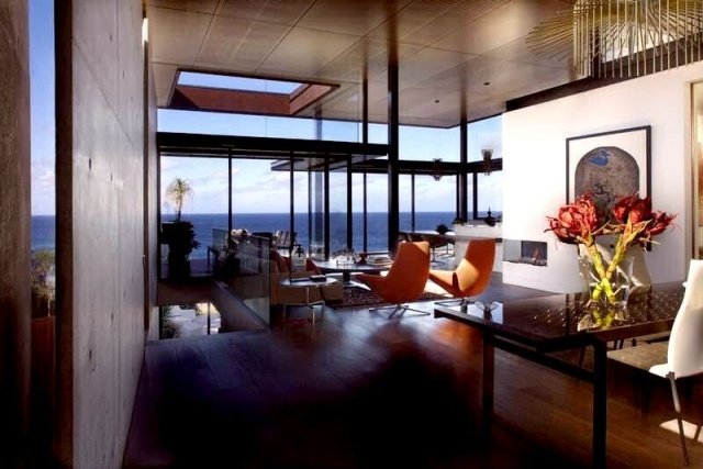moderne strandhus glas forfra udsigt stue