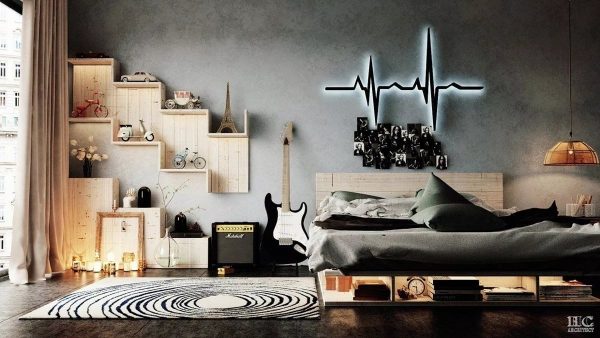 Musikerns sovrum är synligt på specifika inredningsartiklar