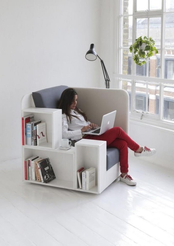 modulære lænestol sofa designs med indbygget hyldelampe
