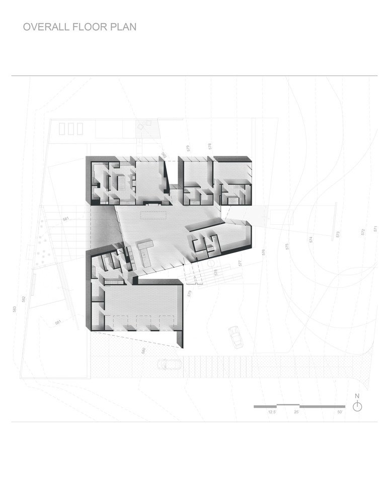 Blueprint af enfamiliehuset i Texas med udsigt ovenfra og værelsets layout