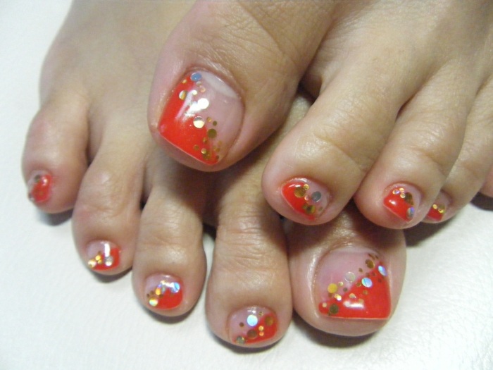 orange design nailart tæer glitter elegante fødder