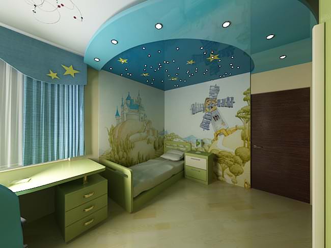 Krásný strečový strop do dětského pokoje