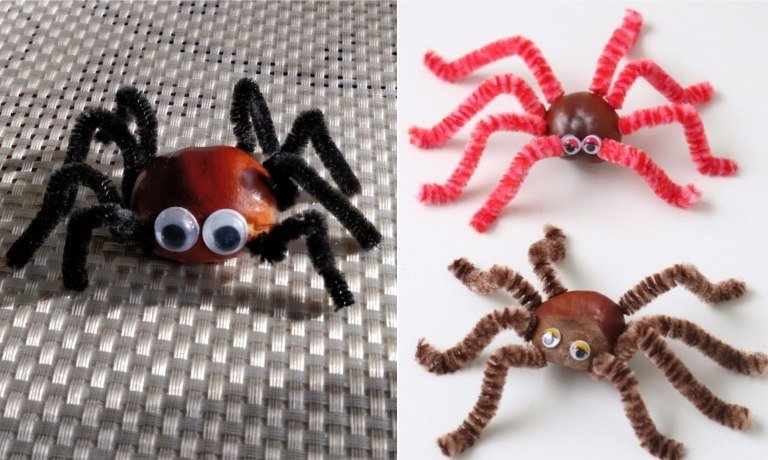 Tinker kastanjedyr - DIY edderkop med ben fremstillet af piberenser