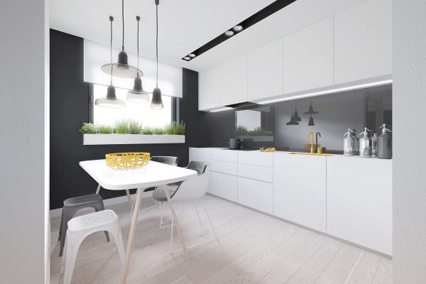 Minimalistische Küche in Schwarz und Weiß