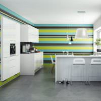 Tapeta s barevnými pruhy v interiéru moderní kuchyně