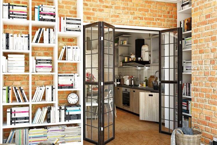 åbent-køkken-skillevæg-folde-døre-fransk-sort-stål-glas