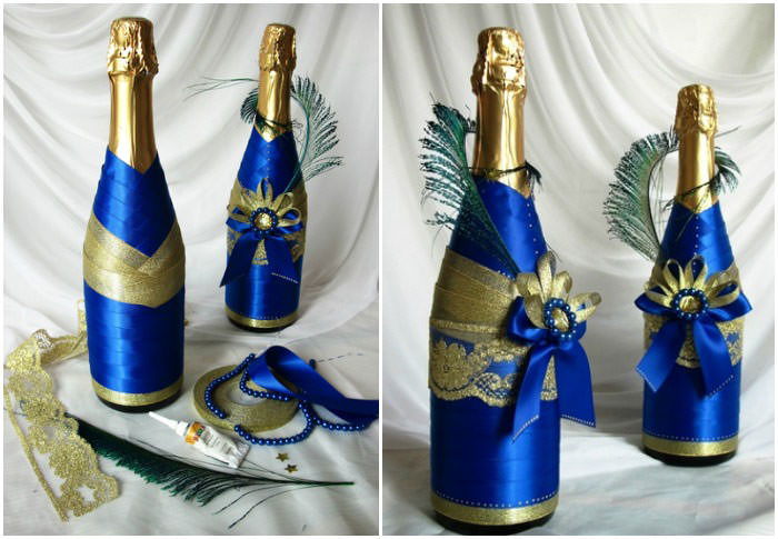 DIY dekorace láhve šampaňského na svatbu