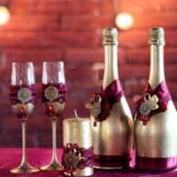 Dekorace láhve šampaňského pro stříbrnou svatbu
