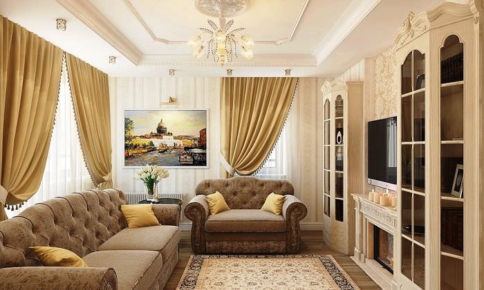 Klassisk interiør i stuen i beige