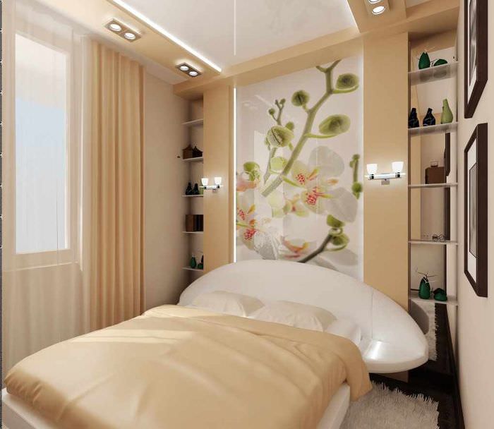 ajatus makuuhuoneen seinien tyylin kauniista suunnittelusta