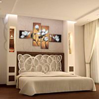 vaihtoehto seinäkoristeiden vaaleaan koristeluun makuuhuoneen valokuvassa