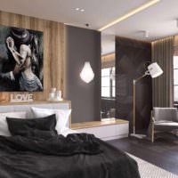 vaihtoehto makuuhuoneen valokuvan seinien tyylin epätavalliselle suunnittelulle