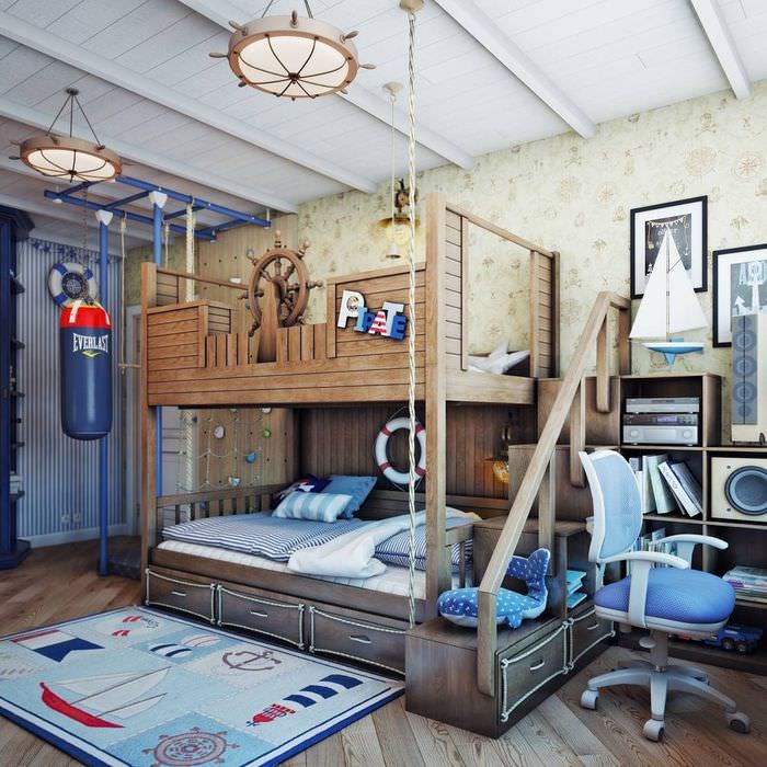 سرير بطابقين للأطفال مصنوع من الخشب