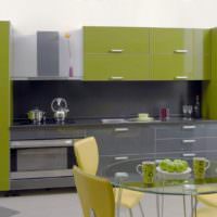 Köksmöbler med olivfärgade fasader