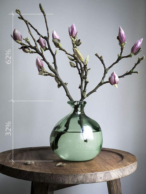 Pomer veľkosti vázy a kvetov podľa pravidla zlatého rezu