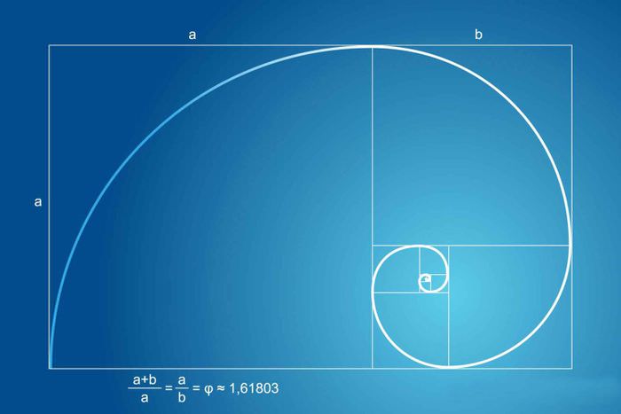 Diagram zlatého rezu na modrom obdĺžniku