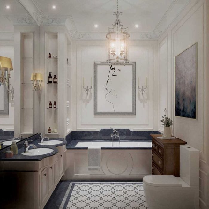 опция за ярък дизайн на баня в класически стил