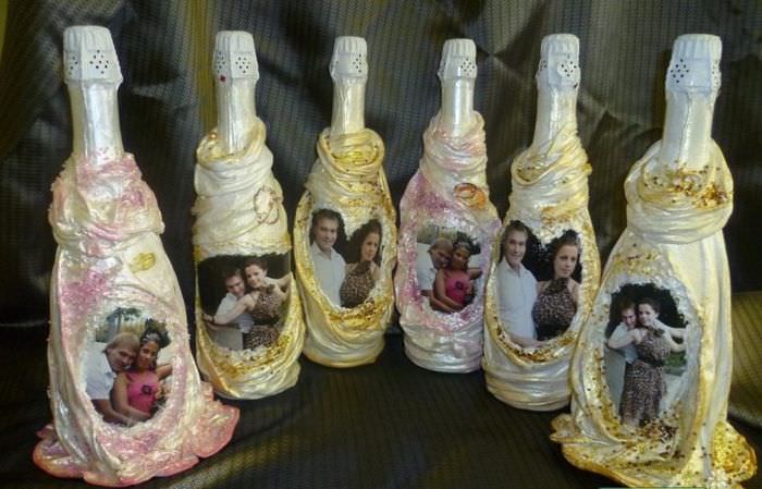 تزيين زجاجات الشمبانيا لحضور حفل زفاف بيديك