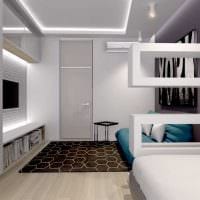 variant av den vackra designen av sovrummet på ett 3-rums lägenhetfoto