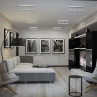 tanken på en modern design av ett vardagsrum i en 3-rums lägenhet bild