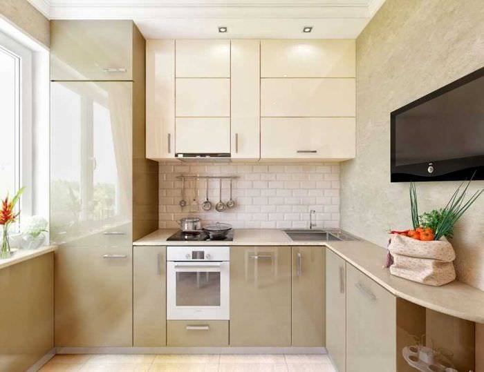 példa egy világos konyha kialakítására 8 négyzetméter