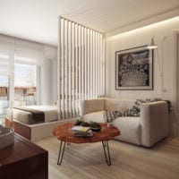 Interieur einer Einzimmerwohnung 45 m² Foto