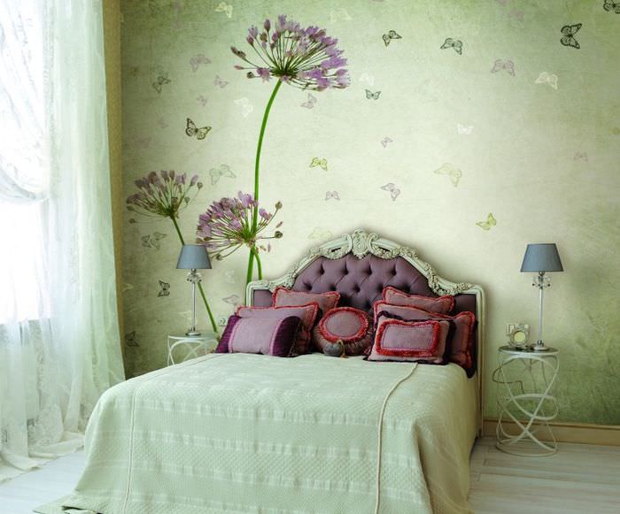 Fototapet i det indre af soveværelset i stil med Provence