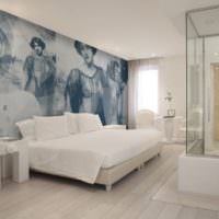 Sort og hvidt panoramatapet i soveværelset