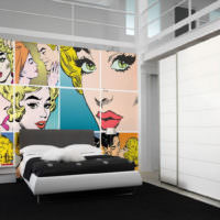 Soveværelse for unge ægtefæller og stilfulde fotomalerier